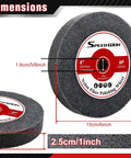 Top Shelf Nylon Fiber Polishing Wheel 6 Inch 240 Grit Deburring Pad With Three Eighth Inch Arbor, showing dimensions for use with bench grinders.