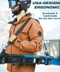 Person using Heavy Duty Ski Straps And Pole Carrier With Adjustable Length And Cushioned Shoulder Sling For Kids And Adults