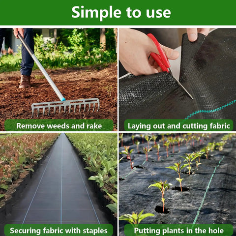 Steps to use Heavy Duty Garden Weed Barrier Fabric 3ft By 100ft Landscape Ground Cloth with Superior Permeability for weed control