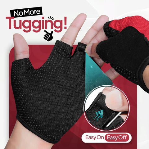 Kids Cycling Gloves With Non Slip Palm Grip Half Finger Design for Boys and Girls showing easy on-off feature in black fabric
