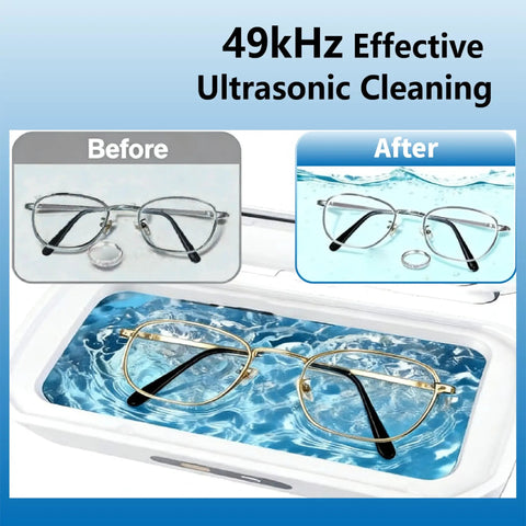 Glasses before and after cleaning in Slick Pro Level Ultrasonic Jewelry Cleaner With 49Khz Deep Wash Power and Five Auto Modes.
