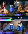 2 Pack Solar Bug Zapper Outdoor Portable Electric Mosquito Killer, waterproof insect trap, LED night light, flame effect.