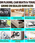 Powerful 3000W High Pressure Steam Cleaner With Huge 3.5 Liter Water Tank And Fast 40 Second Heat Up Time For Deep Cleaning Homes Cars And Commercial Spaces With Included Accessories Easy To Move Around cleaning various surfaces like cars, sofas, and microwaves.