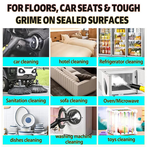 Heavy Duty Portable Steam Cleaner With Massive 3.5 Liter Tank And Lightning Fast 40 Second Heat Up to clean car seats and kitchen surfaces.