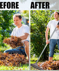 Man using Artificial Turf Rake With Telescopic Steel Handle For Lawn Care to clean fake grass, leaves, pet hair, and debris.