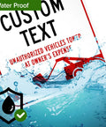 No Parking Sign For Biz Use, Custom Reserved Parking Sign 10x14 Inches, Rust Free 040 Aluminum, waterproof feature shown.