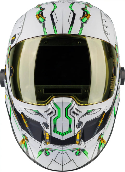 Front view of Sentinel A60 Auto Darkening Welding Helmet with True Color Lens, Ghost Graphic, Boss Grade Shield for MIG TIG Arc