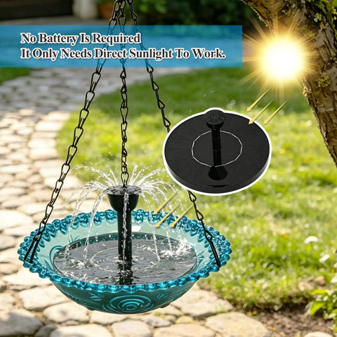 Hanging Bird Bath With Solar Powered Fountain For Outdoor Garden Patio Lawn And Backyard Birds Water Feature For Bathing Drinking And Feeding Automatic Sun Activated Pump Durable Hanging Design No Wires Easy Setup Weather Resistant