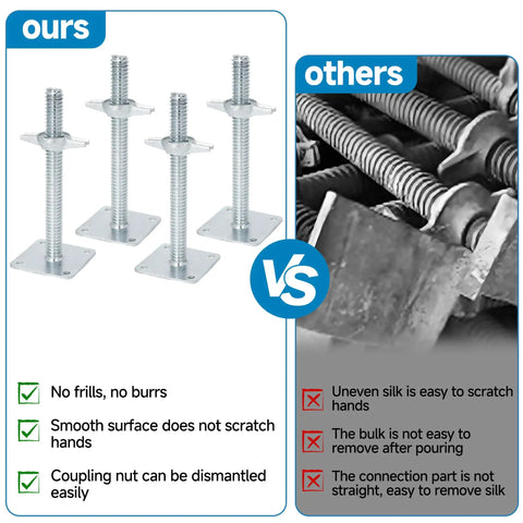 Heavy Duty 4 Pack Adjustable 12 Inch Scaffold Leveling Jacks Rock Solid Galvanized Steel Construction comparison with flaws