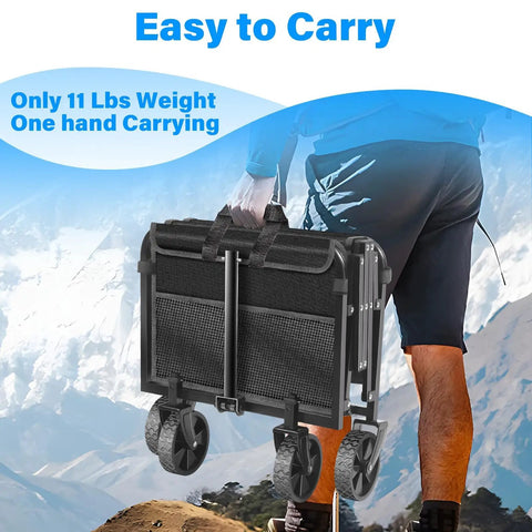 Folded Heavy Duty Folding Wagon Cart With Wheels for easy carrying, 11 lbs lightweight design, alloy steel frame and 600D fabric.