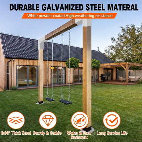 Heavy Duty Pergola Bracket Kit With 2 Way L Shaped Corner Brackets For 4x4 Wood Beams Indoor Outdoor White Galvanized Steel With Matte Black Powder Coat Hardware Included For Easy DIY Gazebo Proch Or Log Cabin Projects Built To Last