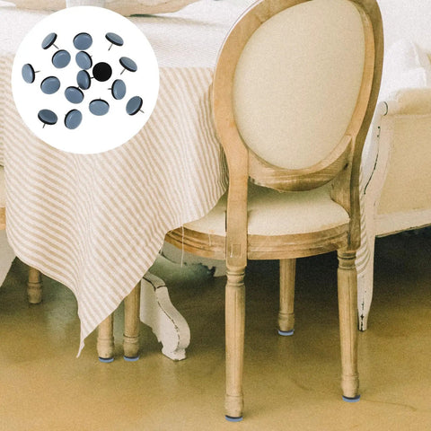 Blue 16-Piece Furniture Glides Chair Leg Floor Protectors With PTFE And Iron Core on wooden chair legs