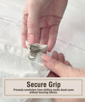 Hands attaching No Slip Comforter Clips For Duvet Covers 4 Pack Keeps Blanket From Bunching Or Shifting While You Sleep