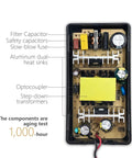 Close-up of internal circuitry for Premium 60W AC To DC Car Cigarette Lighter Adapter with labeled components.