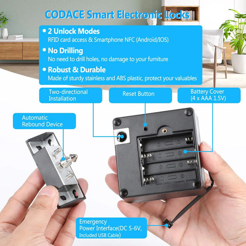 RFID Cabinet Lock System With NFC Electronic Locks for Wooden Cabinets Cupboards and Drawers 13.56MHz 2 Pack, components shown