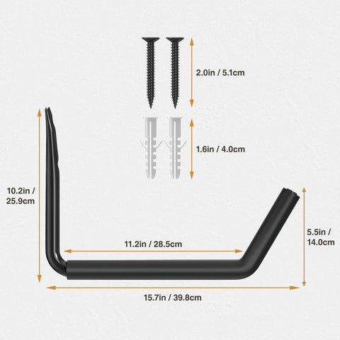 Heavy Duty Garage Storage Hooks 120 Lb Capacity Wall Mounted Rack for Kayaks Ladders Bikes Snowboards, dimensions shown