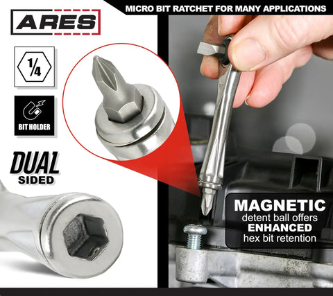 Dual Drive 1/4-Inch Ratchet And 1/4-Inch Bit Holder, 72-Tooth Micro Ratchet with magnetic hex bit in action