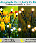 8 Pack Solar Powered Firefly Lights Outdoor Waterproof With Dual Modes Steady Glow And Flashing Swirling Warm White Garden Lights with tulips