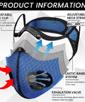 Reusable Dust Mask Respirator With Activated Carbon Filters For Woodworking And Yard Work 4 Color Masks Black Dark Gray Navy Blue Dark Blue Plus 16 Replacement Cores Comfortable Adjustable Ear Loops Breathable Protective Face Cover side view showing adjustable straps and exhalation valve