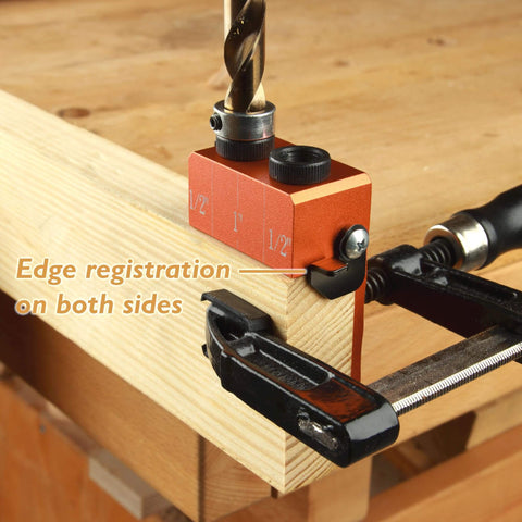 Solid Aluminum Dowel Jig Kit With Laser Cut Witness Mark And Depth Scale for precise drilling on corner joint in use