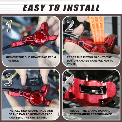 Steps to install Grippy Long Lasting Bike Disc Brake Pads Kit With Resin Semi Metal And Sintered Options for various models