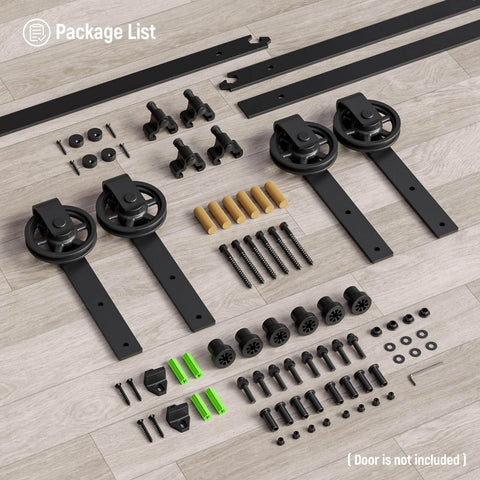 Heavy Duty Sliding Barn Door Hardware Kit 13ft Double Rail Track System Carbon Steel With Frosted Black Finish components