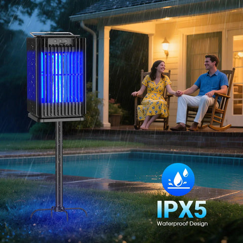 Outdoor Solar Mosquito Zapper With Ground Bracket And Hook For Quick Setup Cordless Waterproof Fly Killer With Illuminated Light
