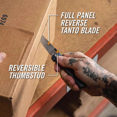 Pledge Pocket Knife With Pocket Clip 3.7 Inch Full Panel Plain Edge Folding Knife used to cut cardboard box