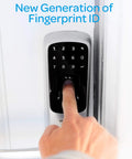 Close-up of 5 In 1 Smart Lock With Fingerprint, Code, Knock To Open, Mechanical Key, And Smartphone App Control in use.
