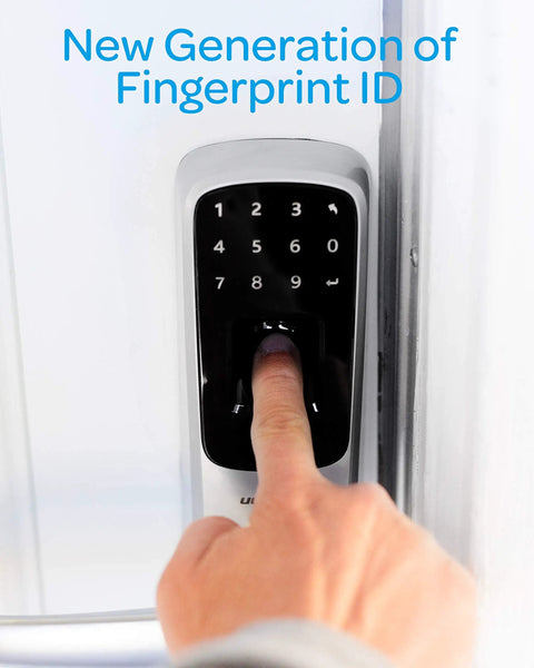 Close-up of 5 In 1 Smart Lock With Fingerprint, Code, Knock To Open, Mechanical Key, And Smartphone App Control in use.