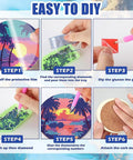 Step-by-step guide for 8 Piece Diamond Painting Coasters Kit With Holder For Newbies And Grown Ups, DIY Landscape Coaster Set
