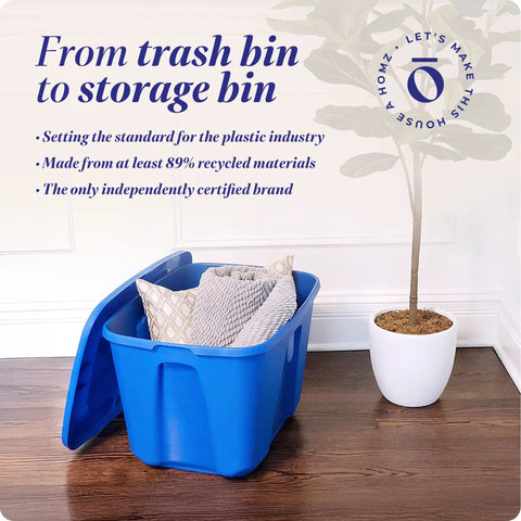 4 Pack 18 Gallon Blue Plastic Storage Bins With Lids, Heavy Duty Molded Stackable Totes For Bedroom, Kitchen, And Garage Organization