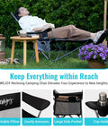 2 In 1 Reclining Camping Chair With Footrest For Adults, woman relaxing outdoors with adjustable backrest and cup holder