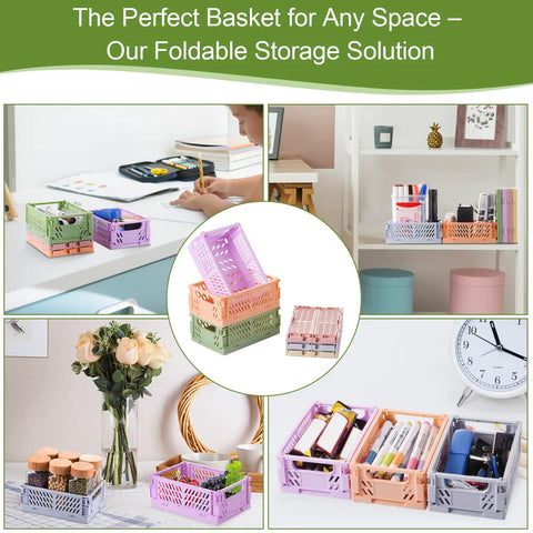 Pastel Plastic Storage Baskets 6 Pack Collapsible Crates For Organizing Small Items in various room settings