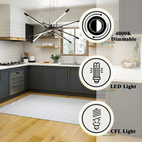 Dope Modern Led Sputnik Ceiling Light 8 Heads Chandelier Black Dimmable Pendant Fixture in modern kitchen setting.