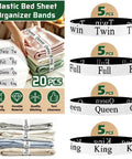 Top Tier Bed Sheet Organizers And Closet Storage Bands Keeps Your Linens Squared Away For Good Includes Labeled Sorters for Twin Full Queen King Sets, pack of 20 elastic bands.