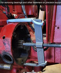 Two Jaw Puller With Adjustable Eight Inch Reach For Gears Pulleys Flywheels And Bearings Removal Internal External Lifting Device For Cars And Auto Repairs Heavy Duty Chrome Vanadium Steel Build in use on machinery.