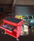 Red 4 Drawer Rolling Tool Cabinet With 4 Wheels And Parking Brakes 24.4 Inch Mobile Tool Chest With Ball Bearing Drawers For Garage Warehouse And Workshop Workhorse Heavy Duty Metal Storage Chest For Tools And Parts, open drawer