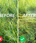 Before and after using Double Edged Serrated Grass Cutter With 8 Inch Steel Blade And 22 Inch Soft Rubber Handle