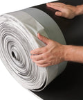Straight Shooter Floor Underlayment For Laminate And Engineered Wood, 600 Square Foot Roll, heavy-duty foam roll being handled.