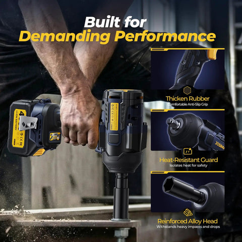 Cordless Impact Wrench 2000Nm Brushless High Torque 1/2 Inch Drive With 2 Batteries and features like rubber grip