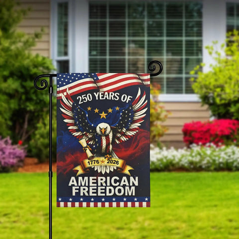 250th Anniversary USA Garden Flag Outdoor Double Sided Totally Patriotic Banner 12 X 18 Inch Eagle Stars And Stripes Design
