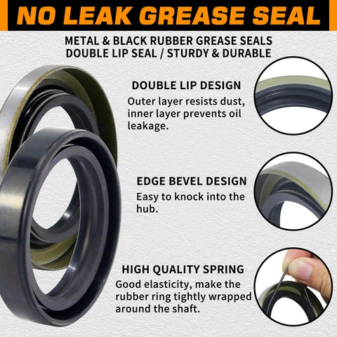 No leak grease seals for 4x4 Inch Trailer Hub Kit for 2000 Lb Straight Spindle 1 Inch or 1 and 1 Sixteenth Inch, double lip design