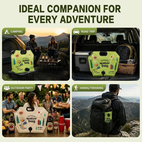 2 Gallon Collapsible Camping Water Container With Spout used outdoors, car trunk, party table, backpack pocket, ideal for adventures
