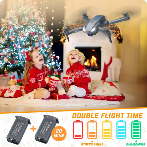 Foldable Mini Drone For Kid Friendly Fun With 1080P HD Camera And FPV Live Video Easy To Fly RC Quadcopter with kids by a Christmas tree