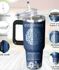 40 Ounce Insulated Stainless Steel Tumbler With Handle And Straw For Engineers Built Tough Double Wall Coffee Cup Reusable Engineer Mug Gift for Engineers and Makers with swivel lid, BPA-free straw, and engineer design pattern.