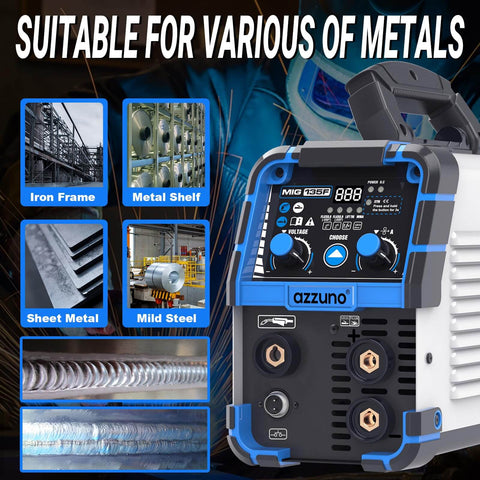 135 Amp Multi Process Welder for Mig Tig Stick with 110V Power, flux core inverter, suitable for various metals.