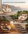 Oversized Double Egg Chair For Indoor And Outdoor Use With Thick Padded Cushions Two Seater Loveseat on patio with plants.