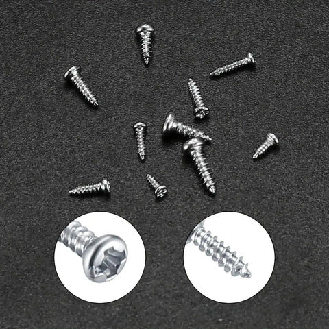 Close-up of 600 Piece M1 To M1.7 Miniature Self Tapping Screws Set Crosshead Carbon Steel Kit on black background