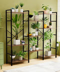 Four Tier Book Shelf With Sturdy Metal Frame Freestanding Modern Bookcase Display Shelves For Living Room Office Garage Big Capacity Storage For Books Lego Plants And Decor Rustic Brown Finish with plants